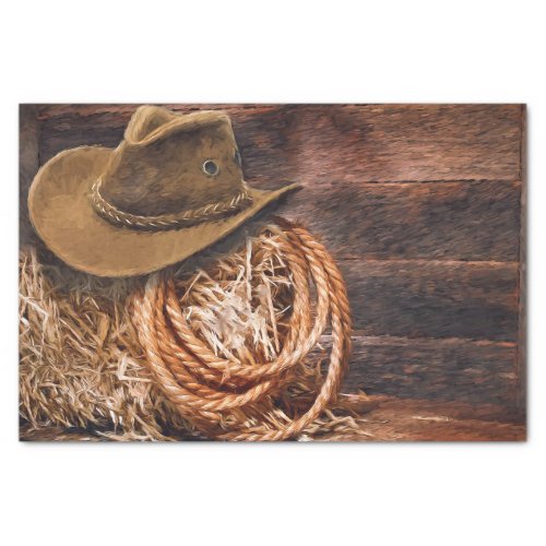 Rustic Cowboy Hat Rope Hay Photo Tissue Paper