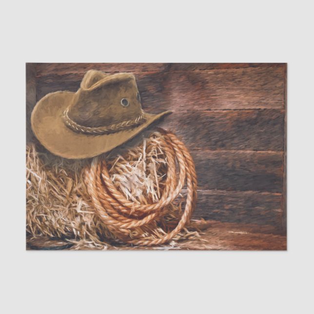 Rustic Cowboy Hat Rope Hay Photo Tissue Paper (Front)