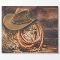 Western Cowboy Hats and Roping Pattern Premium Roll Gift Wrap