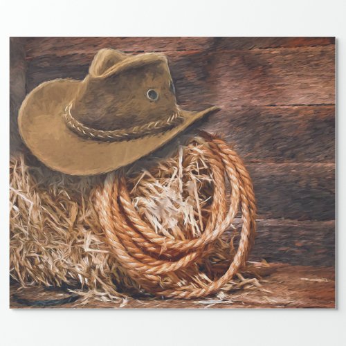 Rustic Cowboy Hat Rope Hay Photo Wrapping Paper