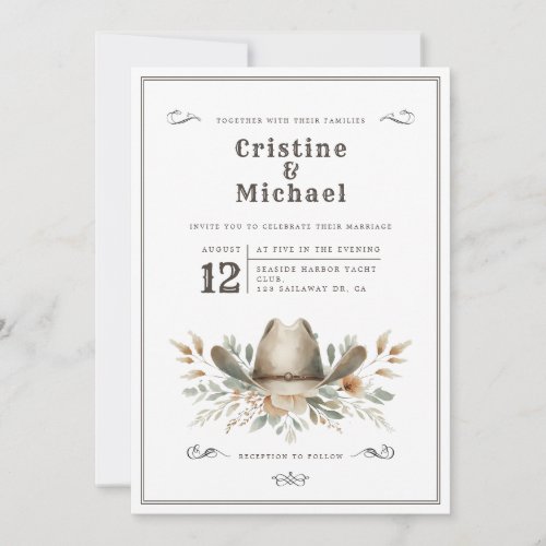 Rustic Cowboy hat wedding Invitation