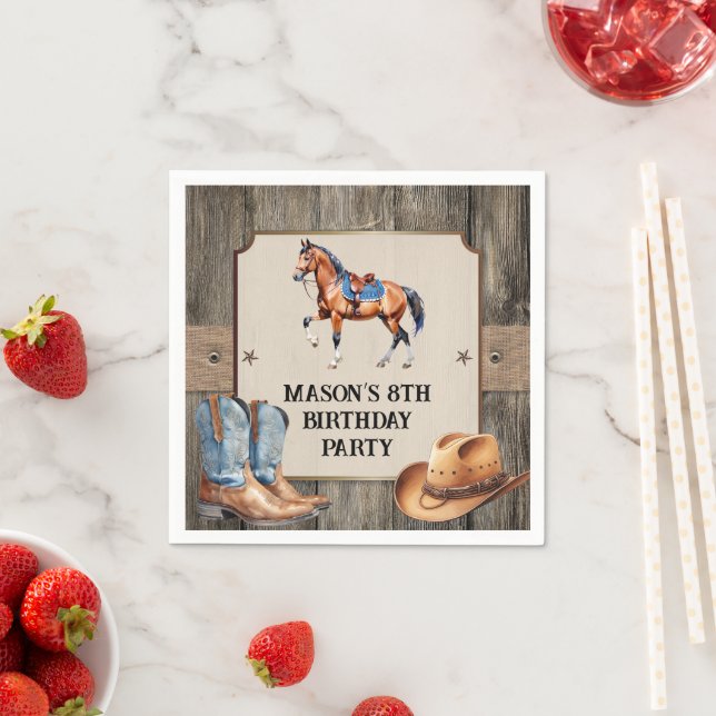 Rustic Cowboy Horseback Riding Birthday Party Napkins (Insitu)