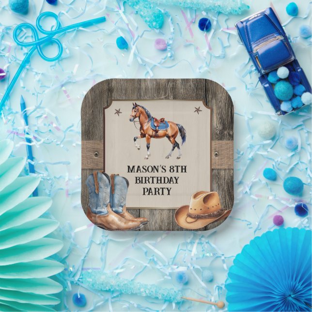 Rustic Cowboy Horseback Riding Birthday Party Paper Plates (Party)