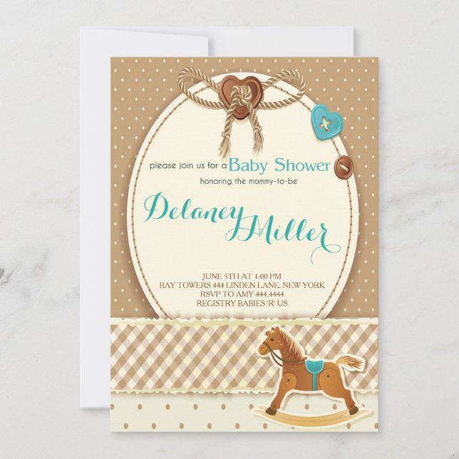 Rustic Cowboy Horsey Baby Shower Boy Invitations (Front)