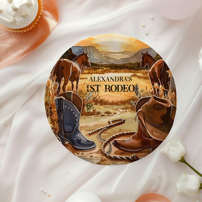 Rustic Cowboy Rodeo 1st Birthday Theme Paper Plates (Creator Uploaded)