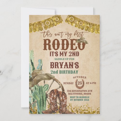 Rustic Cowboy Rodeo 2nd Birthday Invitation