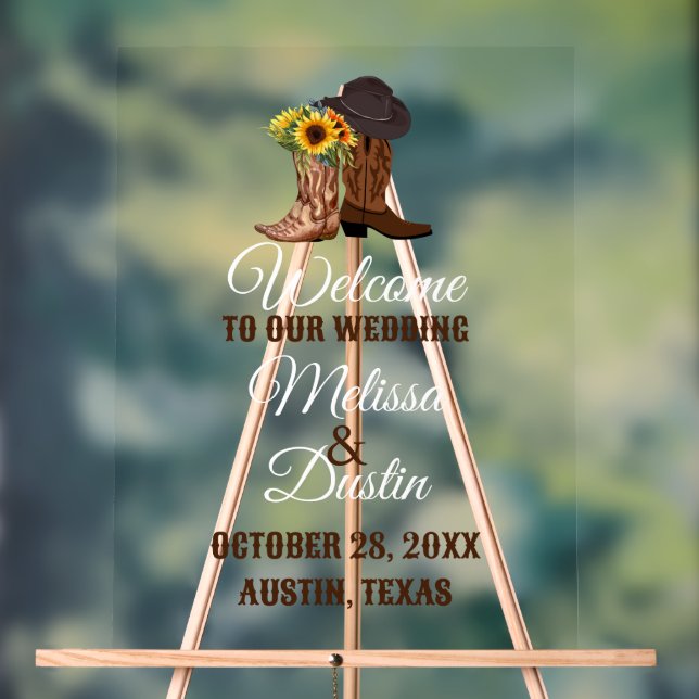 Rustic Cowboy Sunflower Western Wedding Welcome  Acrylic Sign (Neutral)