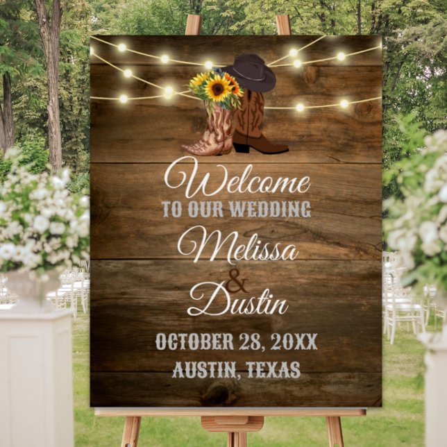 Rustic Cowboy Sunflower Western Wedding Welcome  Foam Board (Rustic Cowboy Sunflower Western Wedding Welcome Foam Board)
