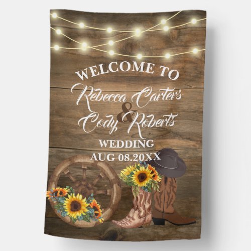 Rustic Cowboy Sunflower Western Wedding Welcome House Flag