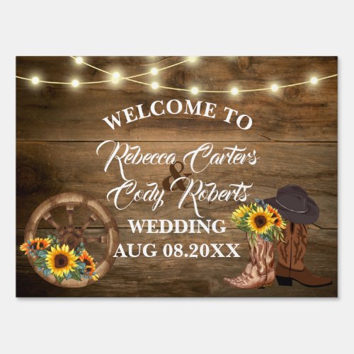 Rustic Cowboy Sunflower Western Wedding Welcome Sign