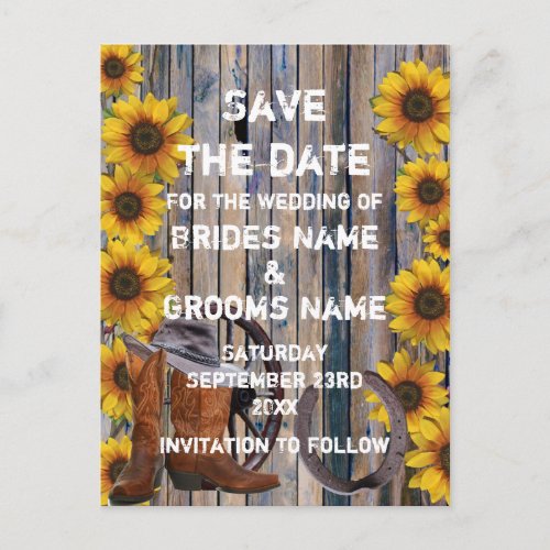 Rustic cowboy themed country style save the date announcement postcard