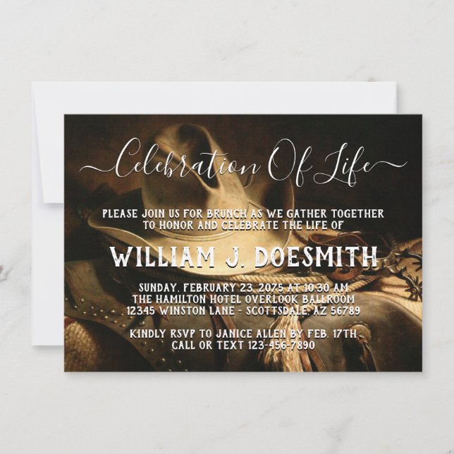 Rustic Cowboy Things Memorial Service Announcement (Front)