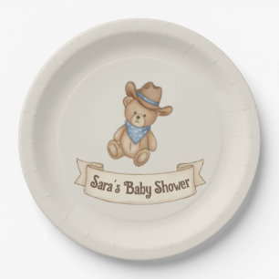 Rustic Cowboy Watercolor Boy Baby Shower Paper Plates