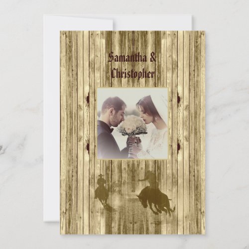 Rustic cowboy wedding photo invitation