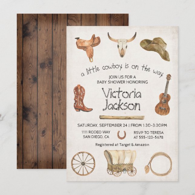 Rustic Cowboy Western Baby Shower Invitation (Front/Back)