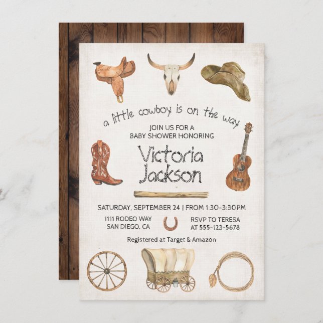 Rustic Cowboy Western Baby Shower Invitation (Front/Back)