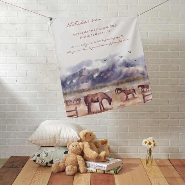 Rustic Cowboy Western Birth Stats Baby Blanket (In Situ)
