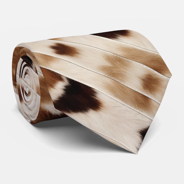 Rustic Cowboy Western Country Brown Beige Cowhide Neck Tie (Rolled)