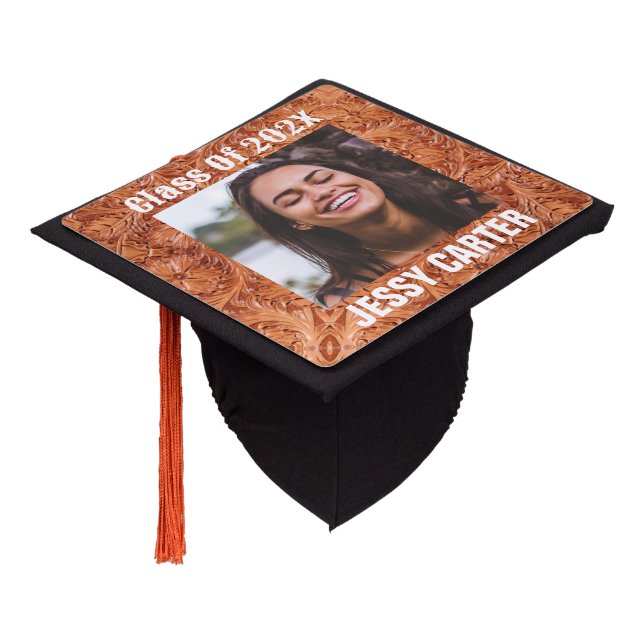 Rustic Cowboy Western Country  Personalized Photo Graduation Cap Topper (Angled)