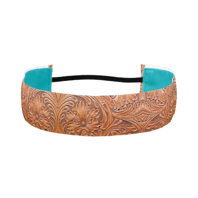 Rustic Cowboy Western Country Tooled Leather Print Athletic Headband (Front)