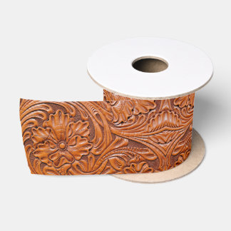 Rustic Cowboy Western Country Tooled Leather Print Satin Ribbon