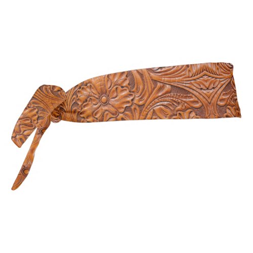 Rustic Cowboy Western Country Tooled Leather Print Tie Headband