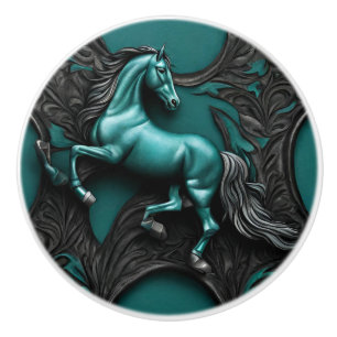 Rustic Cowboy Western Country Turquoise Horse  Ceramic Knob