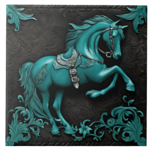 Rustic Cowboy Western Country Turquoise Horse Ceramic Tile