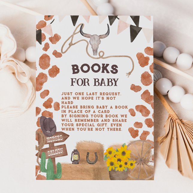 Rustic cowboy western cow brown baby bring a book enclosure card (Creator Uploaded)