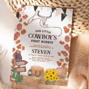 Rustic cowboy western cow first rodeo 1st birthday invitation