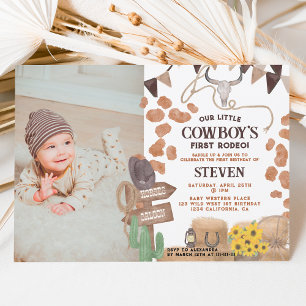 Rustic cowboy western photo first rodeo birthday invitation