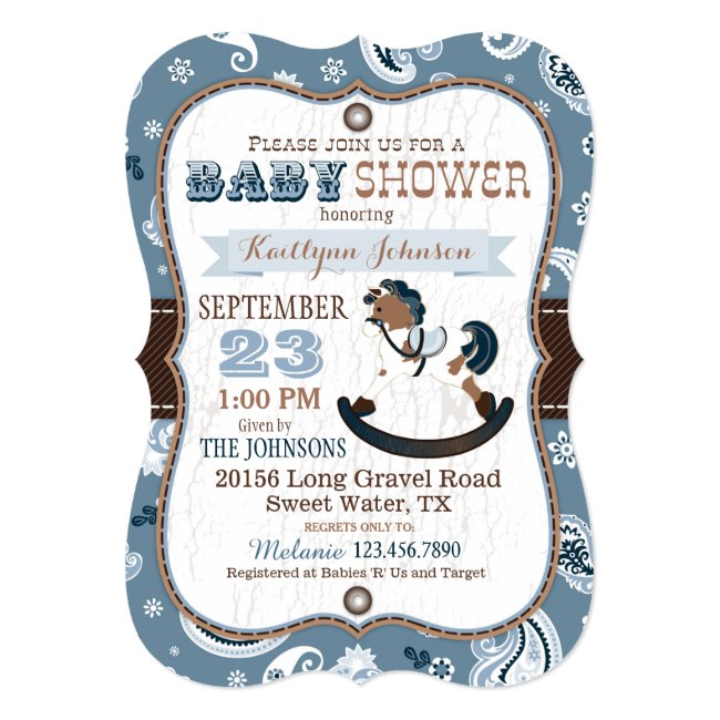 Rustic Cowboy Western Rocking Horse Baby Shower Invitation