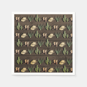 Rustic Cowboy Western Rodeo Wooden Birthday Party Napkins
