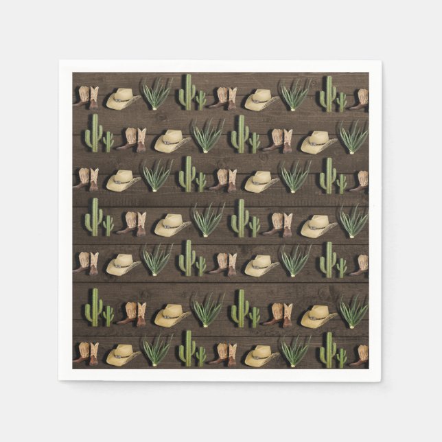 Rustic Cowboy Western Rodeo Wooden Birthday Party Napkins (Front)