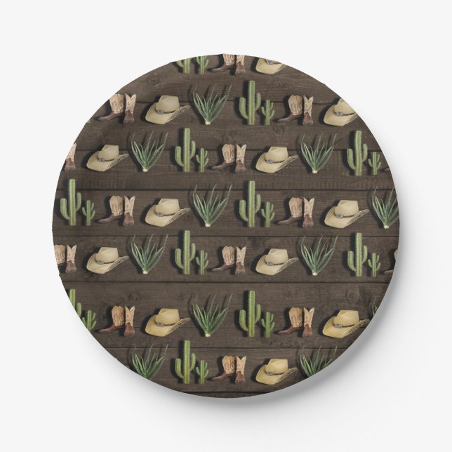 Rustic Cowboy Western Rodeo Wooden Birthday Party Paper Plates (Front)
