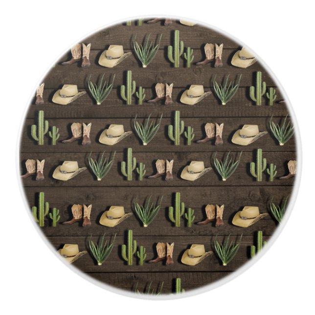 Rustic Cowboy Western Rodeo Wooden Ceramic Knob (Front)
