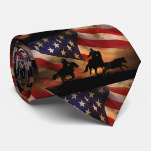 Rustic Cowboys Roping and American Flag Neck Tie