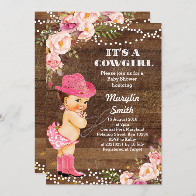 Rustic Cowgirl Baby Shower Card (Front/Back)