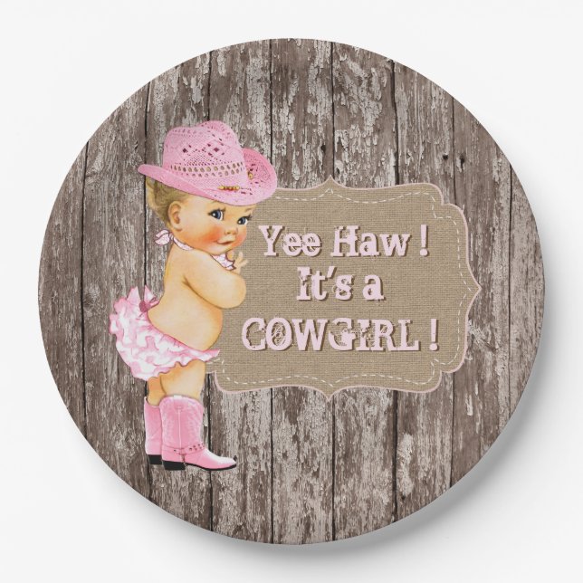 Rustic Cowgirl Baby Shower Paper Plates (Front)