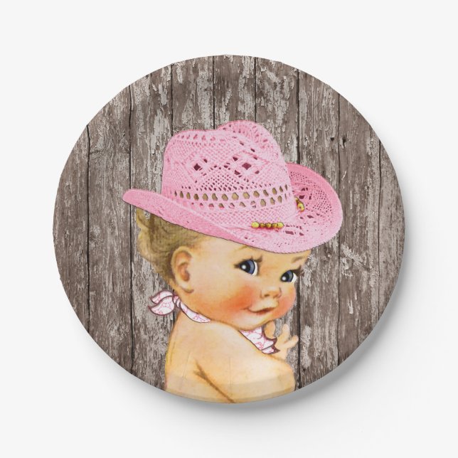 Rustic Cowgirl Baby Shower Paper Plates (Front)