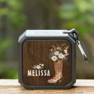 Rustic Cowgirl Boho Floral Boot Personalized Bluetooth Speaker