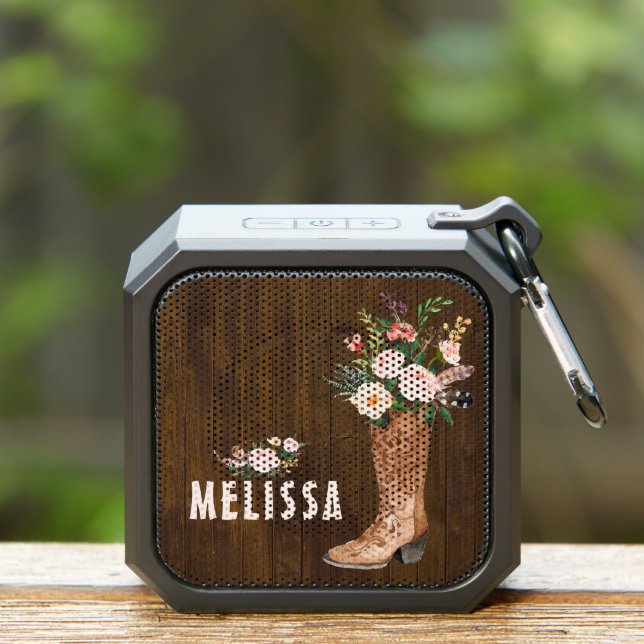 Rustic Cowgirl Boho Floral Boot Personalized Bluetooth Speaker (Insitu(Outdoor))