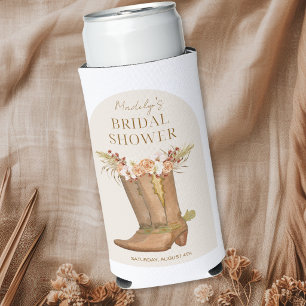 Rustic Cowgirl Boot Bridal Shower Party Favor Slim Seltzer Can Cooler