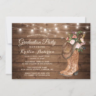 Rustic Cowgirl Boots 3 Photos Graduation Party  Invitation