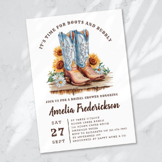 Rustic Cowgirl Boots and Bubbly Bridal Shower Invitation