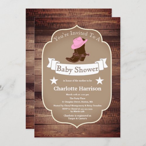 Rustic Cowgirl Boots  Barn Wood Baby Shower Invitation