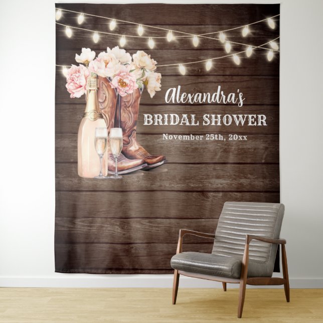 Rustic Cowgirl Boots Bubbly BRIDAL SHOWER Backdrop (In Situ)