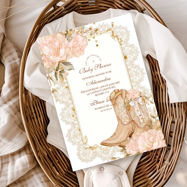 Rustic Cowgirl Boots Floral Baby Shower Foil Invitation (Creator Uploaded)