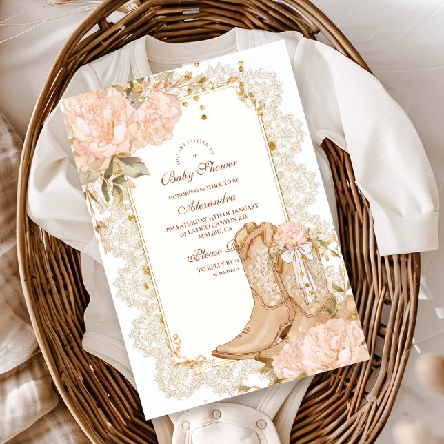 Rustic Cowgirl Boots Floral Baby Shower Invitation (Creator Uploaded)
