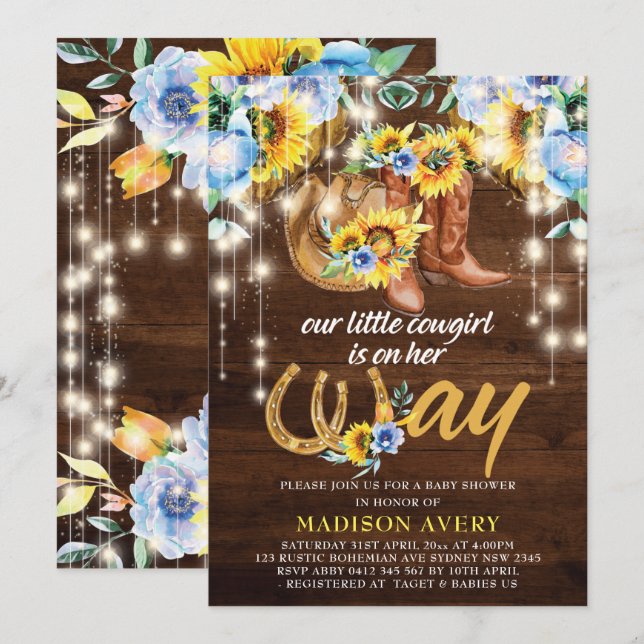 Rustic Cowgirl Boots Floral Baby Shower Invitation (Front/Back)